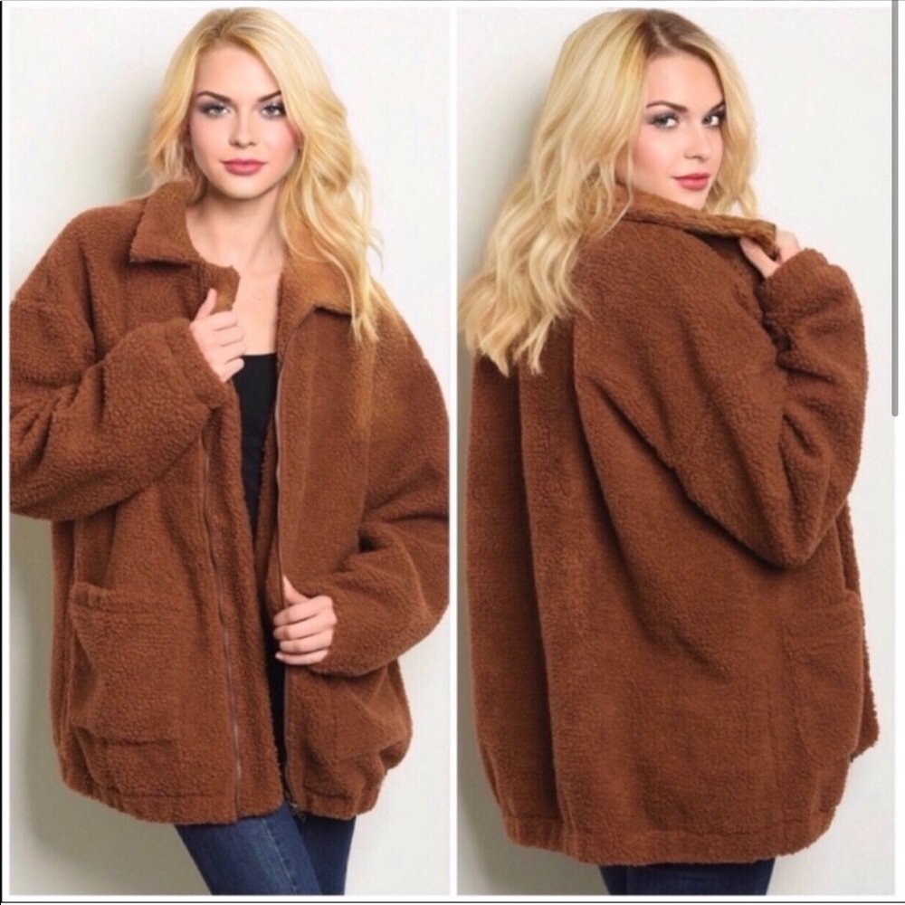 Brown Faux Sherpa Jacket Fuzzy Coat